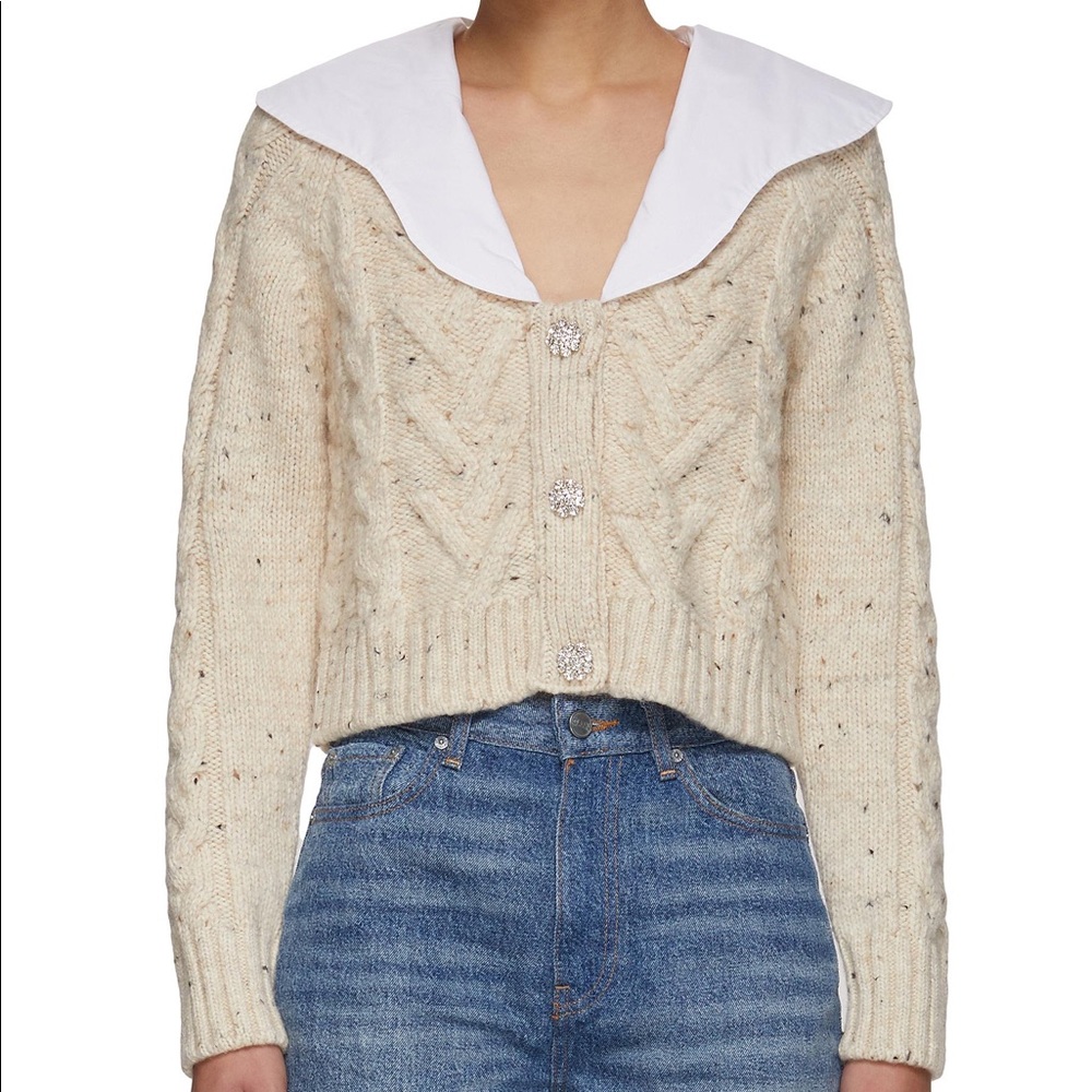 Ganni cropped Embellished Poplin Cardigan sz S